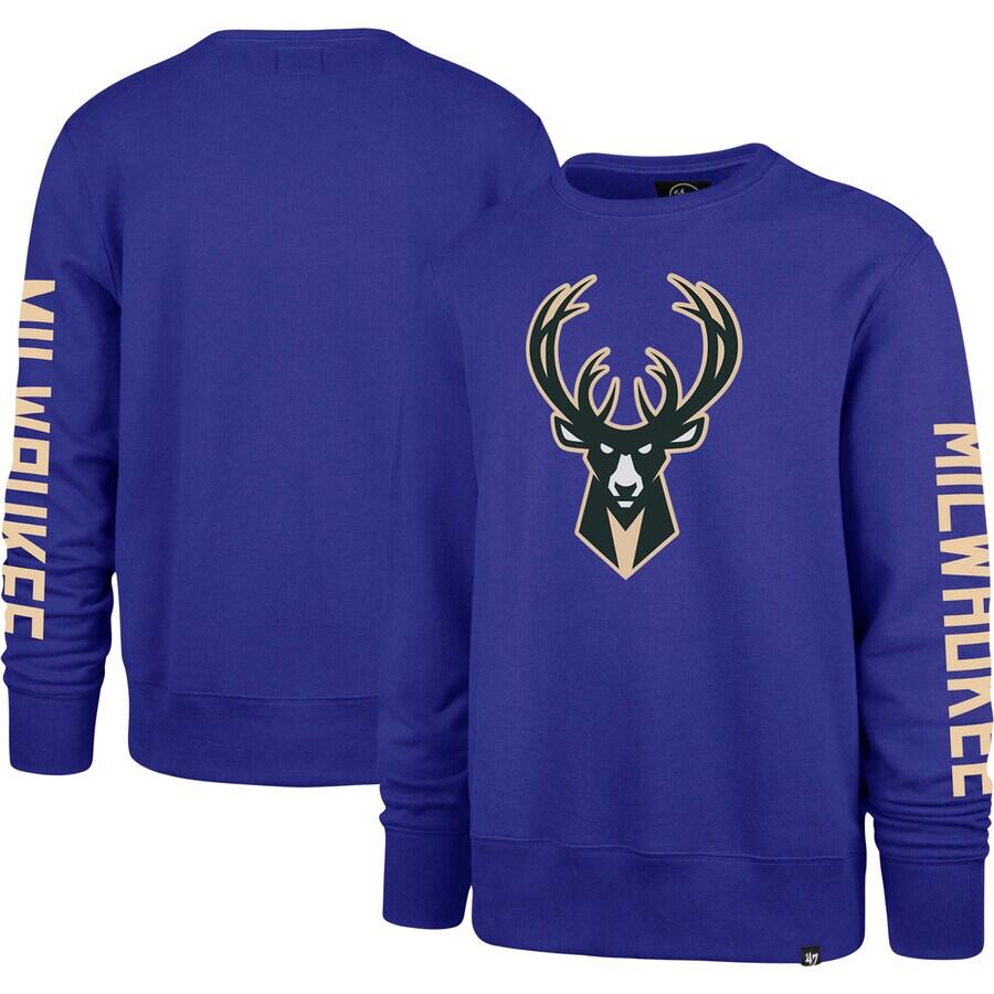 Men's Milwaukee Bucks '47 Purple 2022/23 City Edition Two-Peat Headline Pullover Sweatshirt